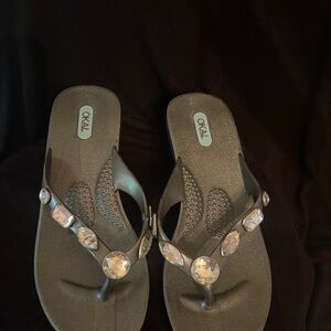 Oka b Wedge embellished sandal